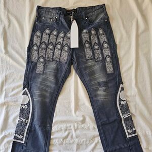 Who Decides War Stylish Blue Graphic Men's Jeans